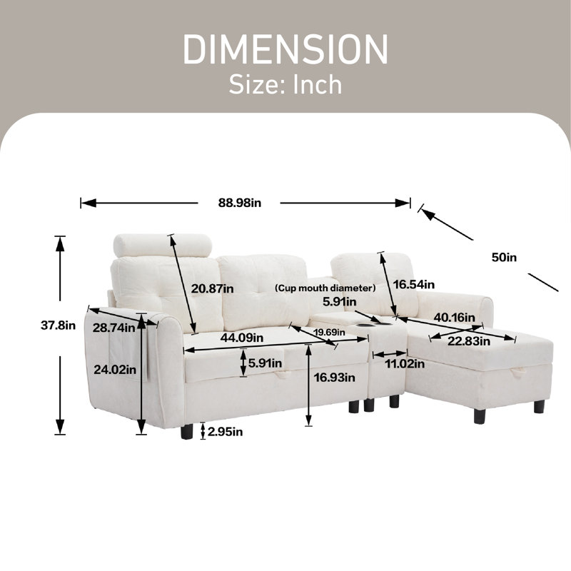 Canapé modulaire Lorica, Velours blanc