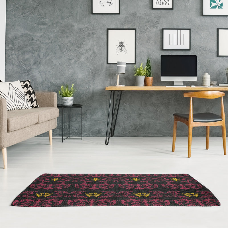 Tapis damassé noir / rose, Rectangle 4 pi x 6 pi
