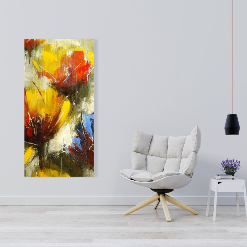 Fleurs jaunes texturées - décor floral contemporain sur toile