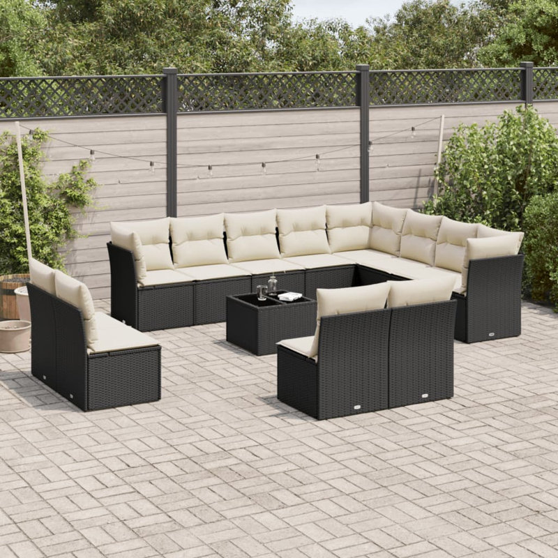 Ensemble de canapé de jardin en rotin de poly, Beige, Noir