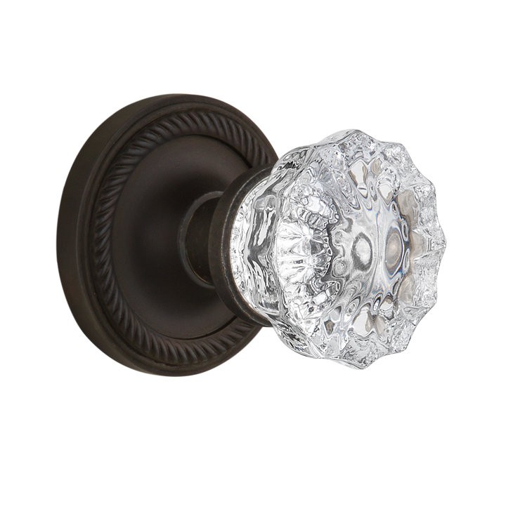 Rope Rosette with Crystal Door Knob, Oil-Rubbed Bronze, 2-3/8"