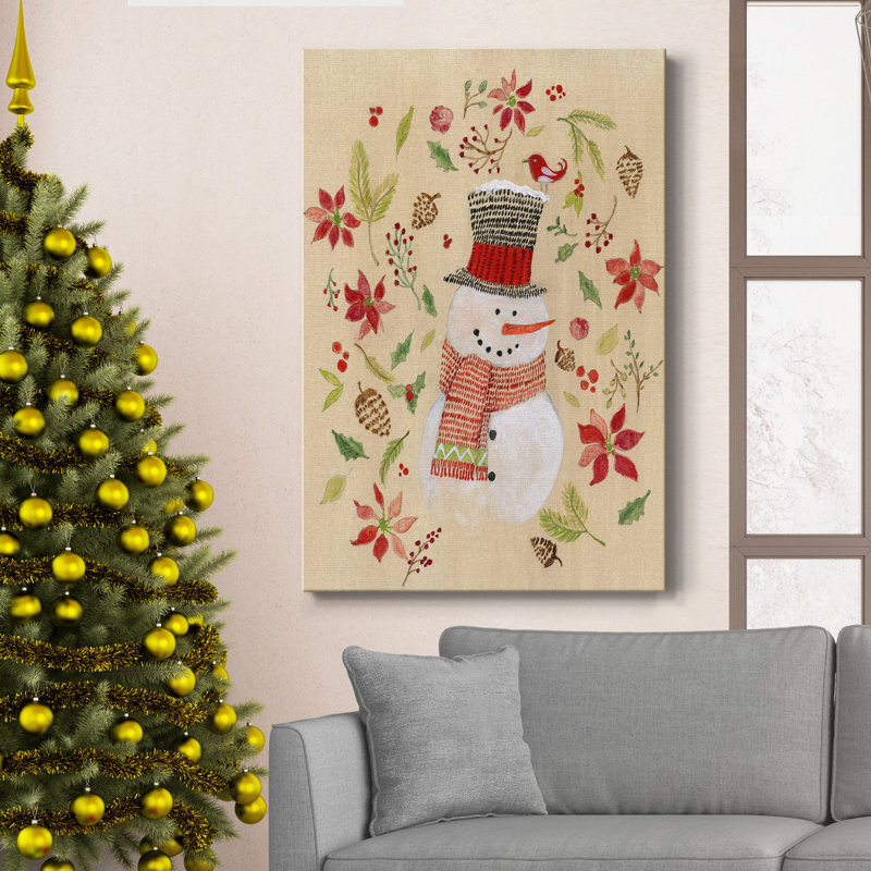 Holly Days Snowman - reproduction d'art sur toile tendue, H 48 po x l 32 po x P 1 po