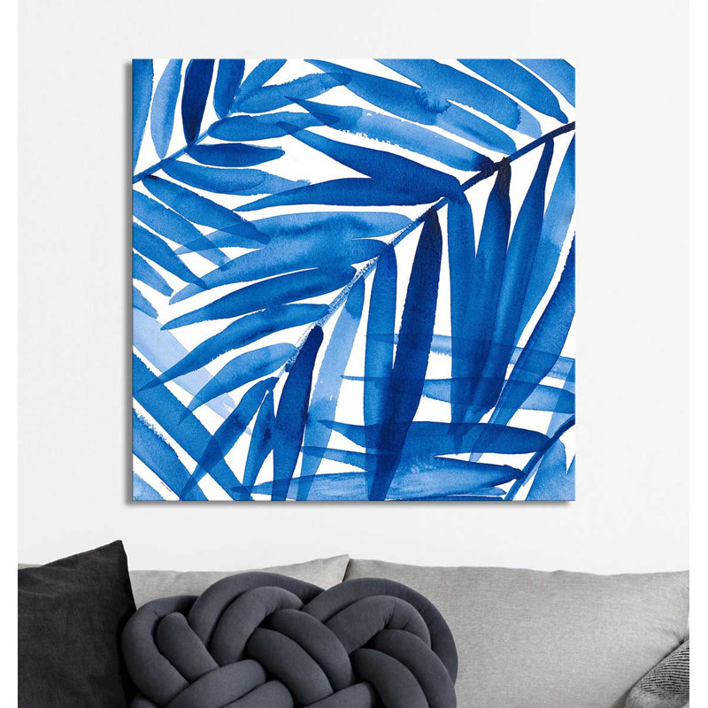 «Blue Palm Design II», reproduction de peinture à l'aquarelle, H 18 po x l 18 po x P 1 po, Toile tendue