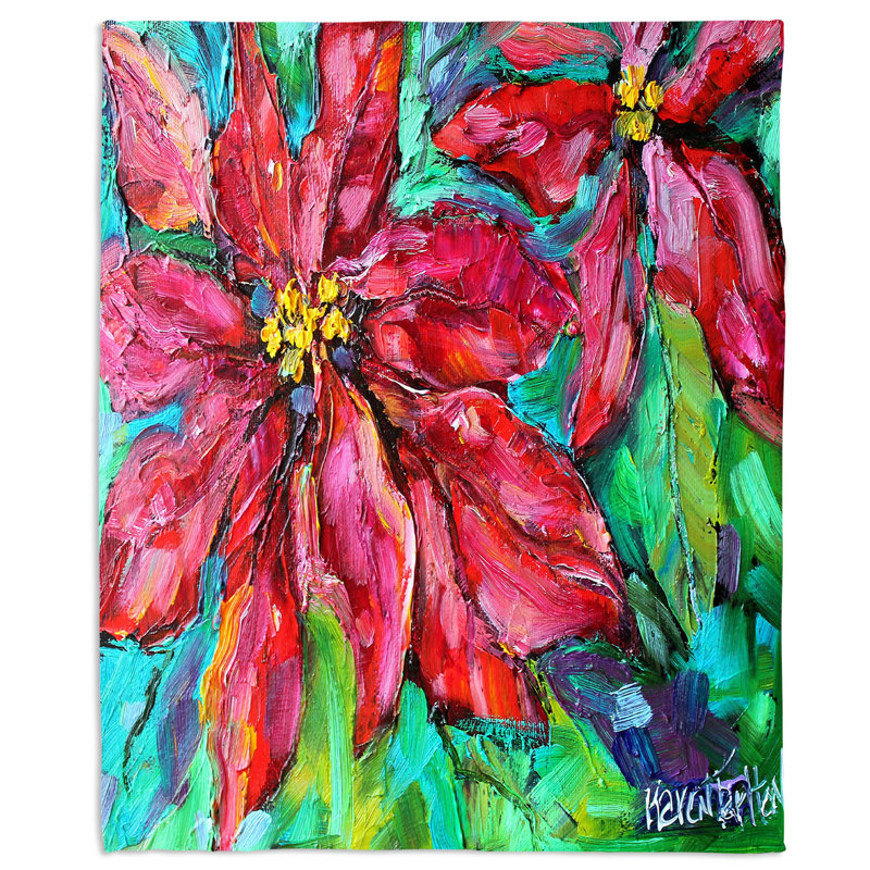 Couverture de sherpa de fêtes poinsettia doux, l 68 po x L 80 po