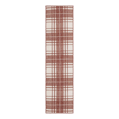 Tereon Plaid Machine Made Power Loom Polypropylene Plastic Indoor/Outdoor Area Rug in Red/White
