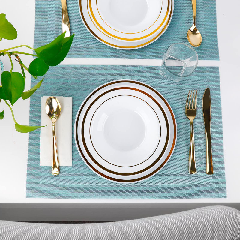 Blue Heat-Resistant Woven Vinyl Placemats, 6 Pack