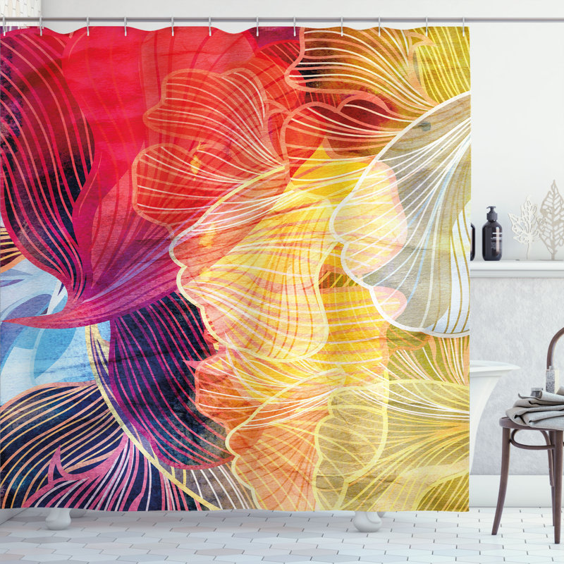 Multicolor Abstract Watercolor Fabric Shower Curtain with Hooks
