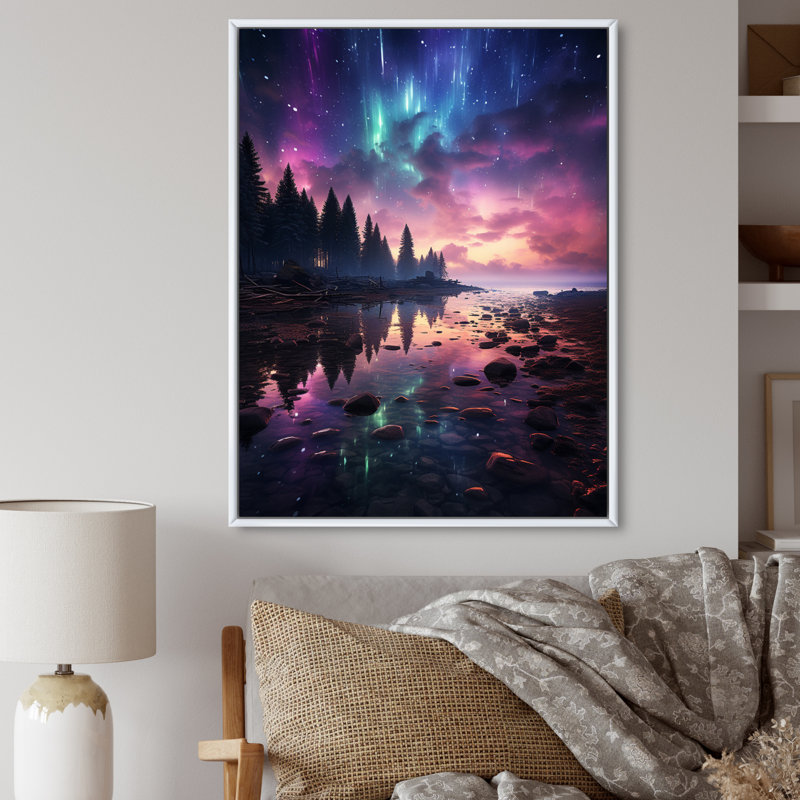 Ayusha Aurora Borealis Dancing Lights VII, reproduction d'art sur toile, H 20 po x l 12 po x P 1 po, Cadre flottant blanc