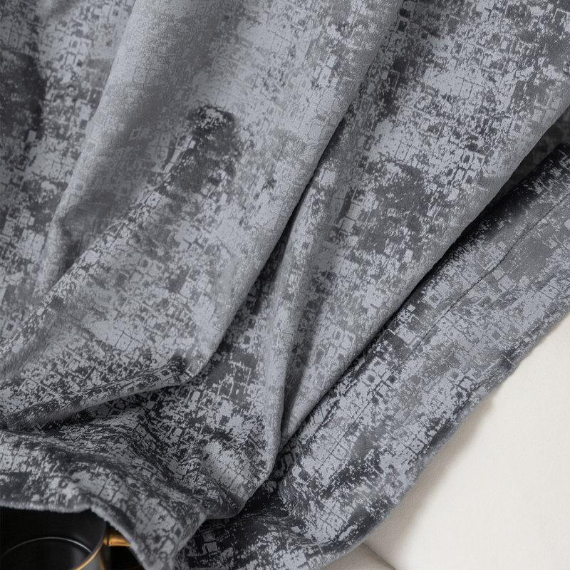 Caylan Embossed Velvet Room Darkening Curtain Pair (Set of 2), Dark Blue, 52" W x 84" L