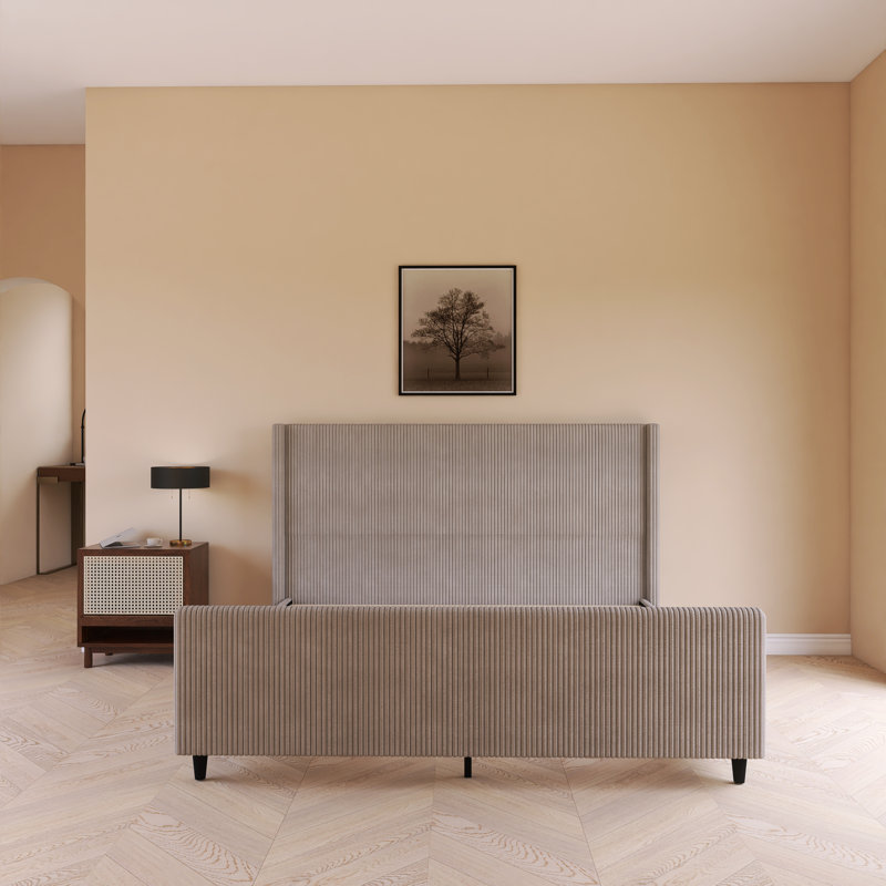 Lit tapissier haut en velours côtelé, Taupe, Très grand