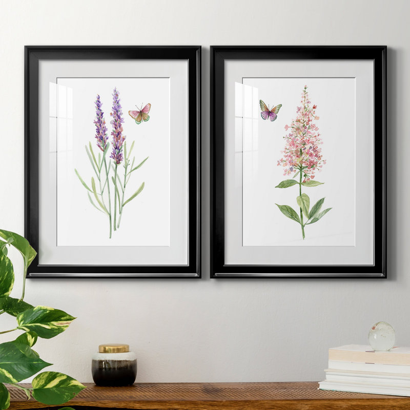 «Wildflower Botanical I», ensemble de 2 reproductions d'art, H 22,5 po x l 61 po x P 1,5 po, Papier encadré noir, Blanc