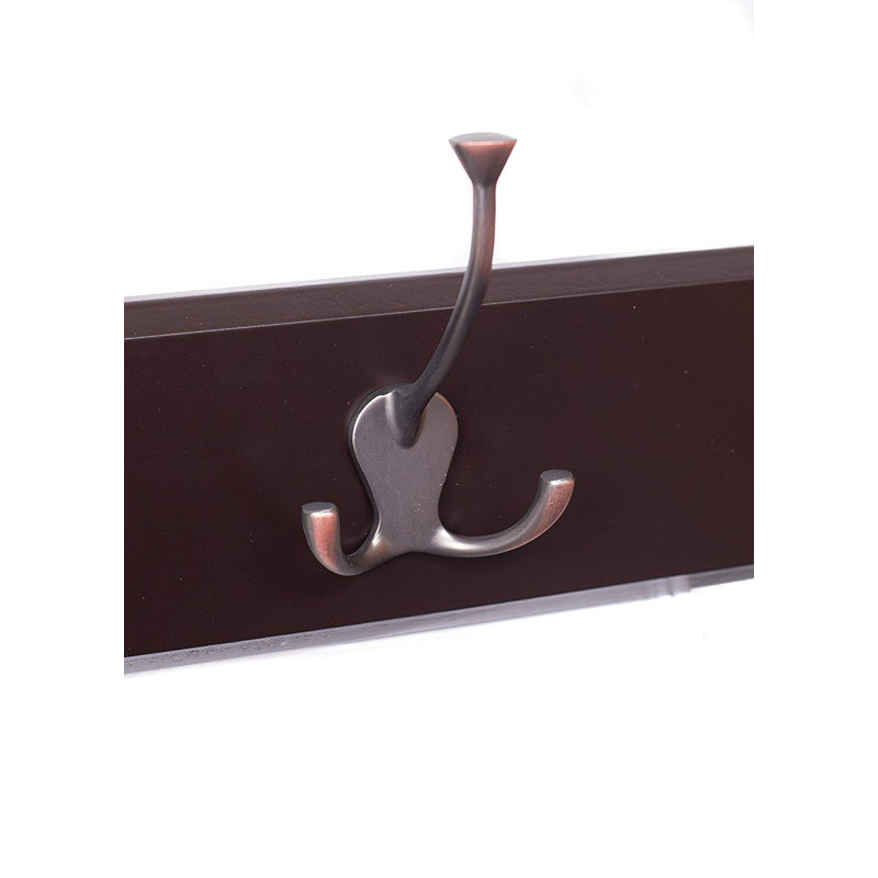 Brown Wall Mounted Coat Rack with Bronze Hooks