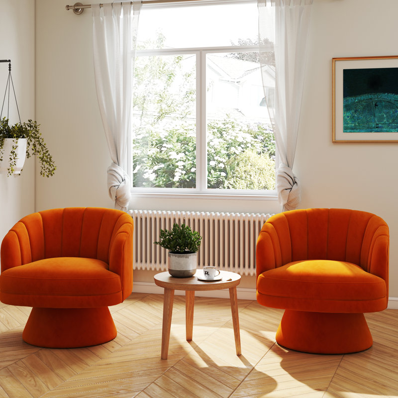 Fauteuil demi-tonneau pivotant en velours Murrow (ensemble de 2), Orange