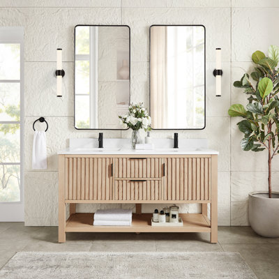 Chapdelaine 60" Double Bath Vanity in White Grain Composite Stone Top