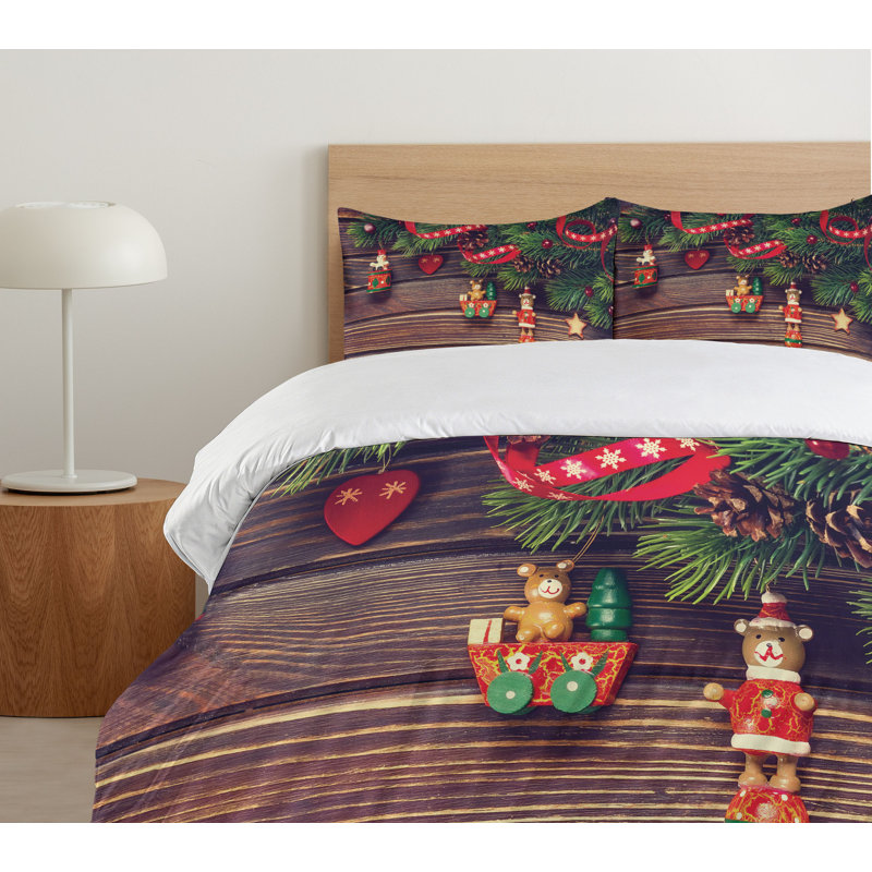 Christmas Twin Duvet Cover Set with Rustic Wood Design