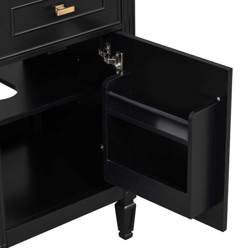 Meuble-lavabo autoportant de 20 po avec lavabo en céramique, Noir