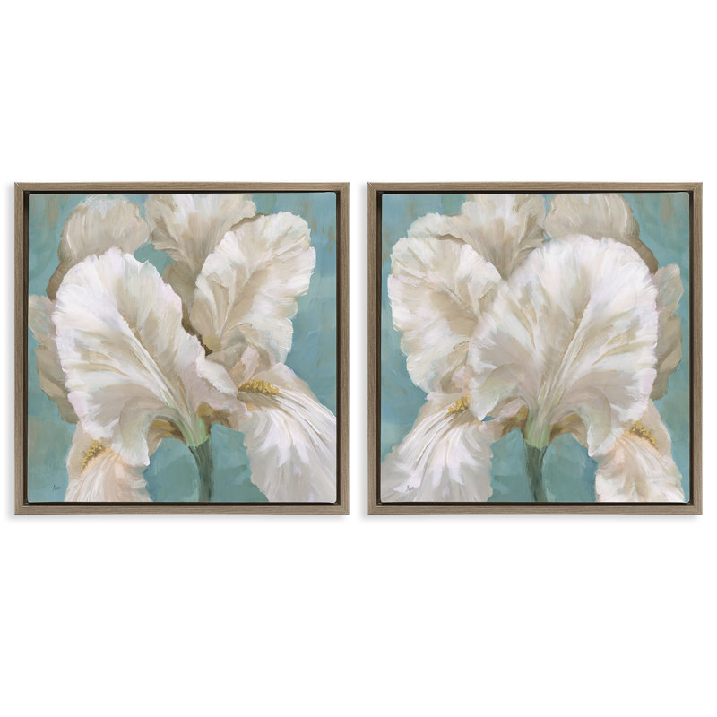 White Iris Flower 2 PC Framed Floater Canvas Set by Nan, Montalcino Elm Floater Frame, 25" H x 25" W