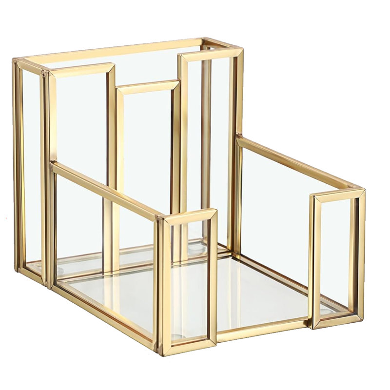 Porte-notes 3 x 3 pouces en verre doré avec fente pour stylo, distributeur de bloc-notes de bureau