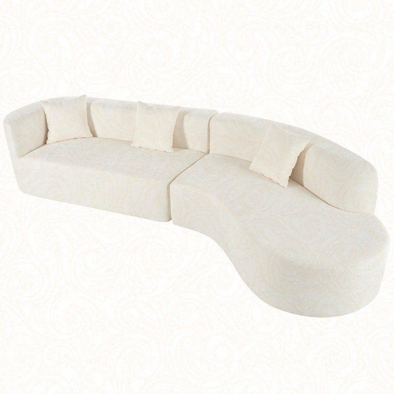 Modern Large 2-Piece Sectional Sofa with 3 Pillows,for Living Room, Bedroom, Polyester beige