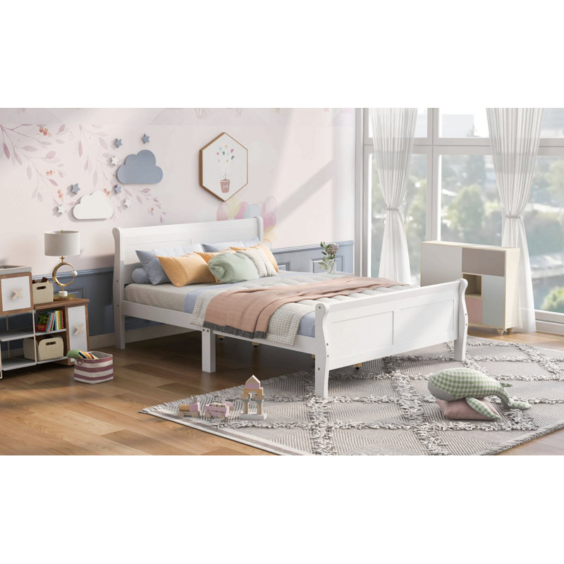 Lit plateforme en bois avec tête de lit et lattes en bois, Grand lit, Blanc