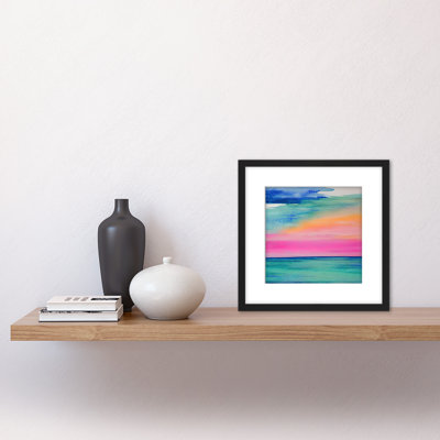 Pink And Orange Seascape Watercolour Sea - Single Picture Frame Painting