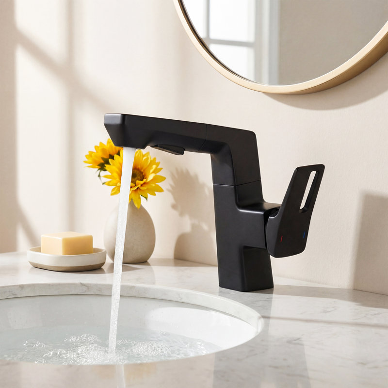 LED Digital Display Bathroom Faucet With Pull-Down Sprayer – Temperature Monitoring, Single Handle, Matte Black