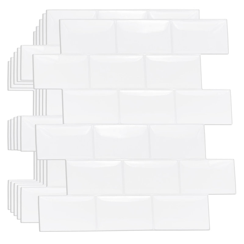 Mimia Glossy Subway Metro Classic Brick 3D Tile Sticker 15.4cm x 30.5cm PVC, White