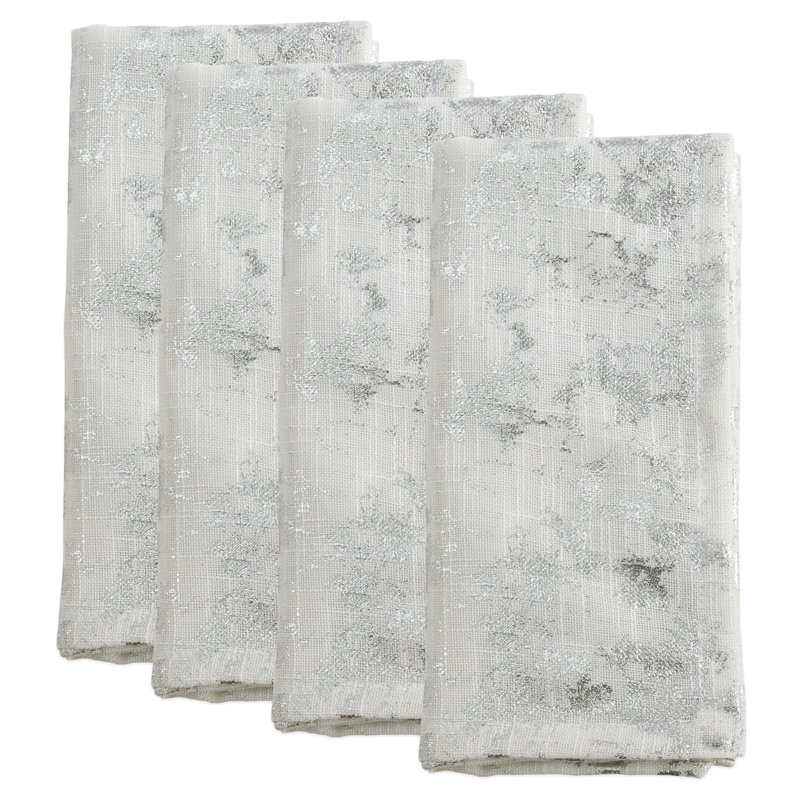 Silver Foil Print Polyester Square Napkin Set