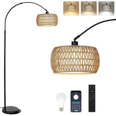 Dimmable Arc Floor Lamp with Remote, Color Temperatures and Brightness Adjustable, Arched Floor Lamp with Rotating Head, Over Couch Arched Reading Light for Living Room