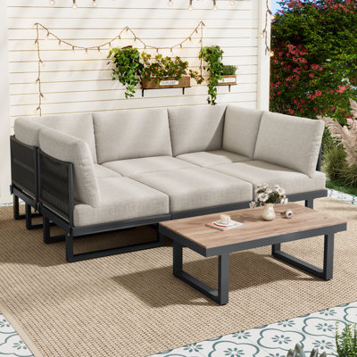 6-seat Modular Outdoor Sofa Set With Glass Table - Adjustable Backrests, Daybed Configuration, Modern