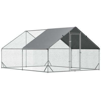 Grand poulailler avec housse imperméable. - Maison en forme de cage à poules pour ferme d'extérieur. Diamètre du tube de 1 po. Peut accueillir de 8 à 12 poulets et de gros animaux. Porte verrouillable sécuritaire. Acier galvanisé.