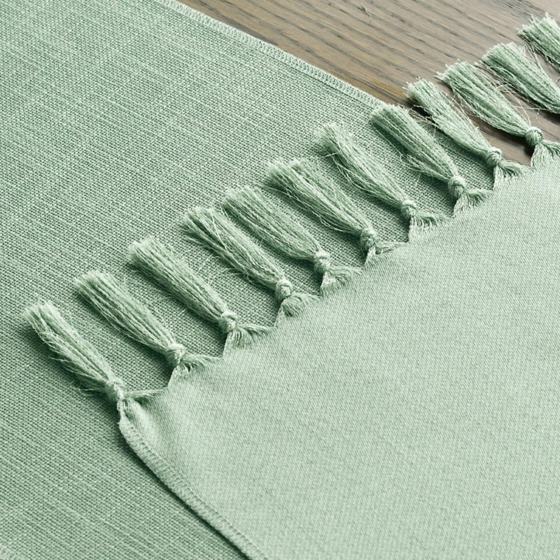 Sage Green Boho Rural Rustic Farmhouse Tassel Table Runner, 33x183 cm Spring Kitchen Dining Table Decoration Wedding Holiday Party Decor