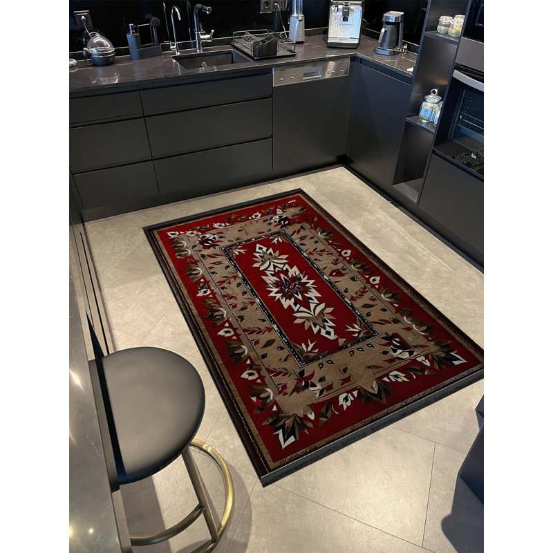Tapis décoratif rétro bourgogne, Rectangle 4 pi 11,06 po x 7 pi 6,55 po