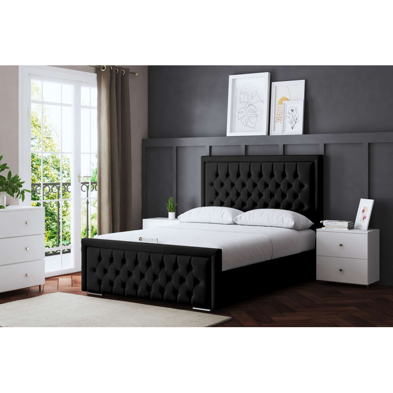 Allegra Upholstered Ottoman Bed with Headboard, Black, Double (4'6)