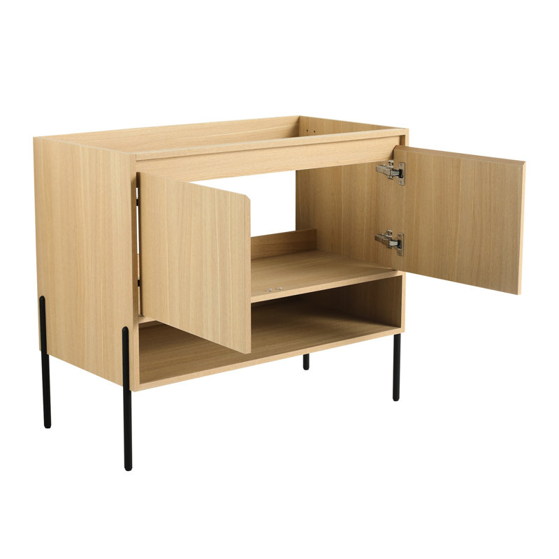 Meuble-lavabo 36 po en bois d'ingénierie - 2 portes d'armoire à fermeture douce en chêne moderne