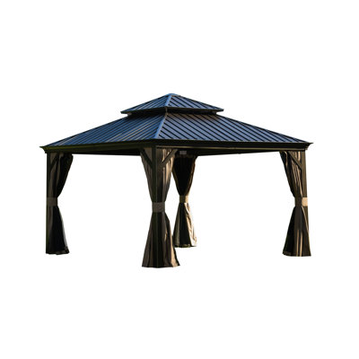 Gazebo brun 3,66 m x 3,66 m avec toit en acier galvanisé et structure supérieure robuste en aluminium - marron