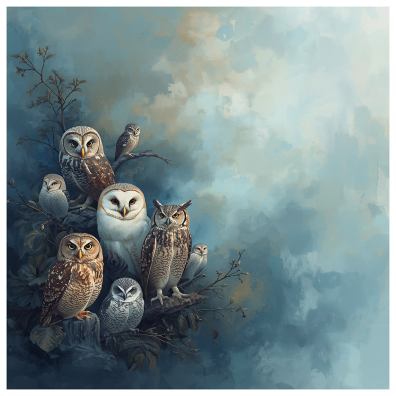 Rideaux perchés Group of Owls, 50" x 92" - 1 Panel, Transparent