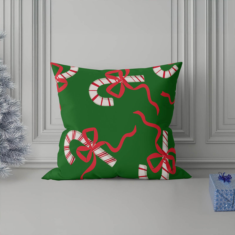 Coussin décoratif Candycanes & Bows, H 18 po x l 18 po, Vert