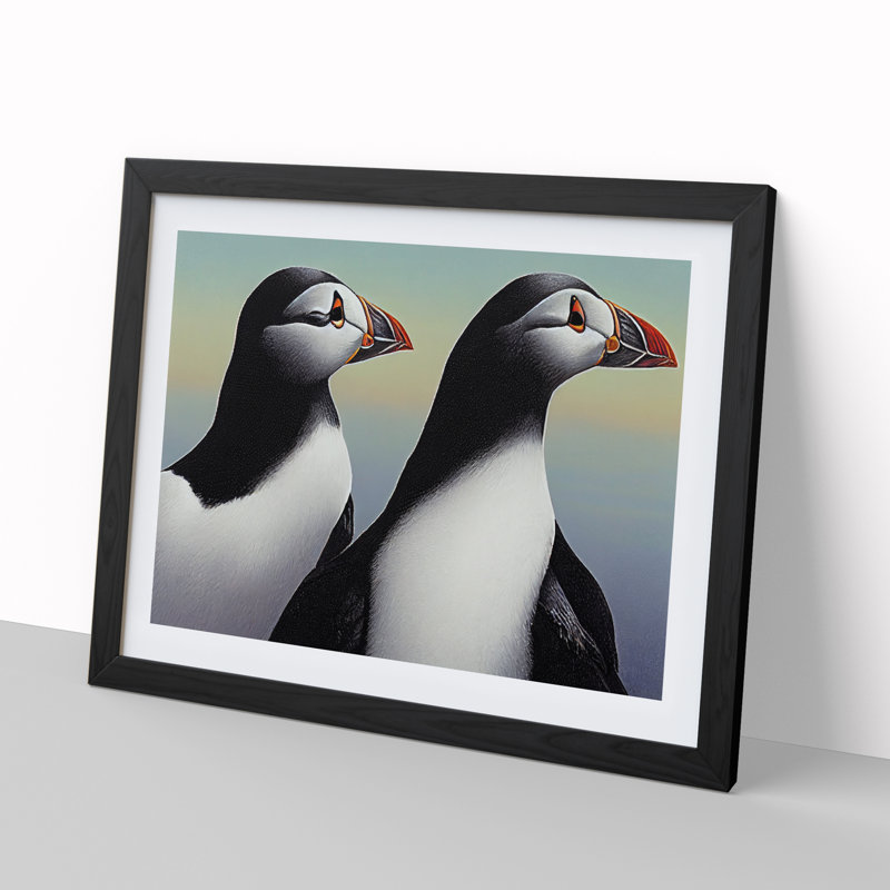 Two Puffin Birds - Single Picture Frame Print, Black, 34cm H x 46cm W x 2cm D