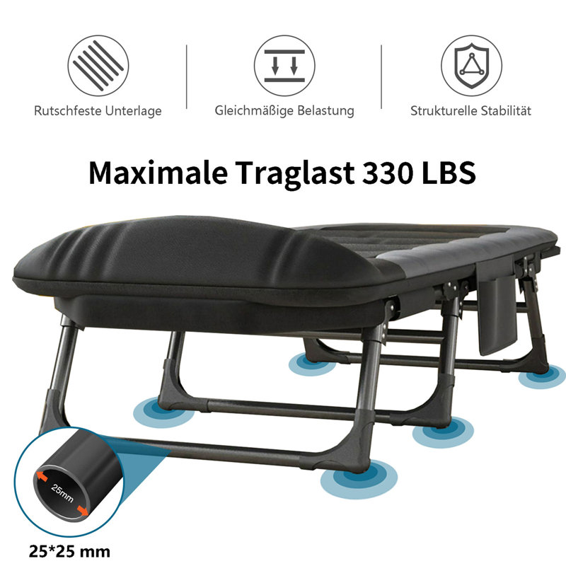 Camping bed, camping bed, office bed, Black