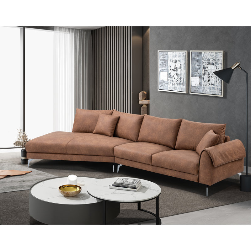 Canapé modulaire 2 pièces avec méridienne gauche, brun