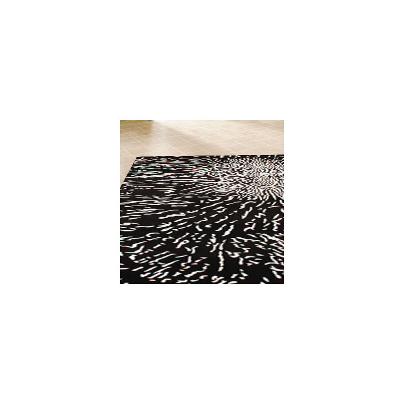 Tibetan Wool Abstract Area Rug in Black/Ivory