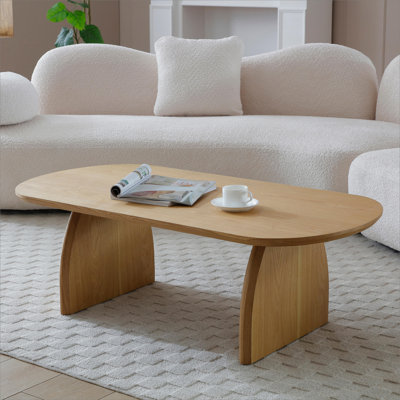 Modern minimalist solid wood coffee table, Oval-Shaped living room coffee table, Creative curved base side table