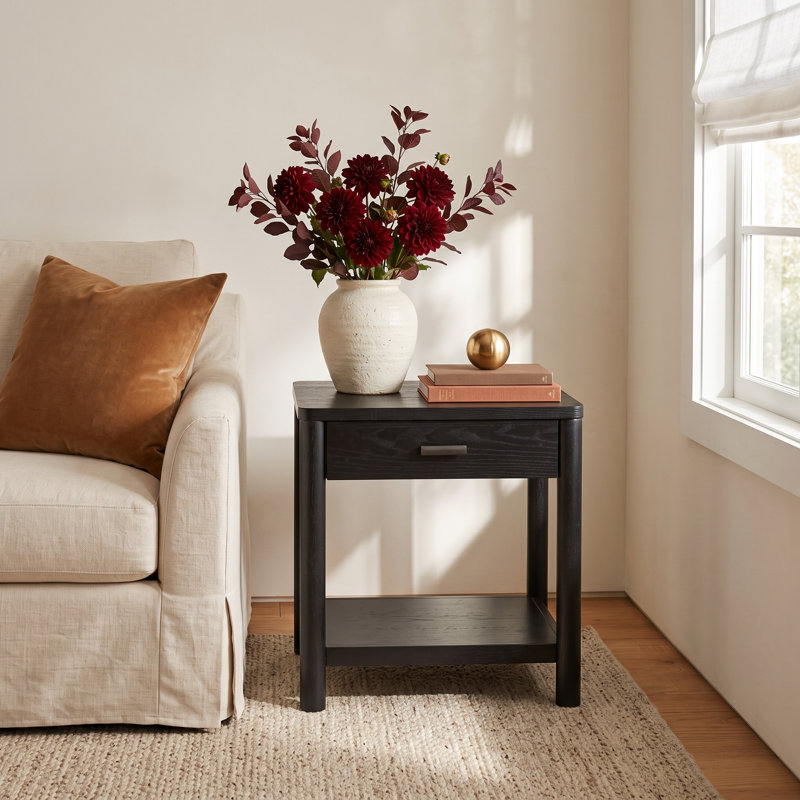 Kaplan Wood 1 Drawer End Table, Black