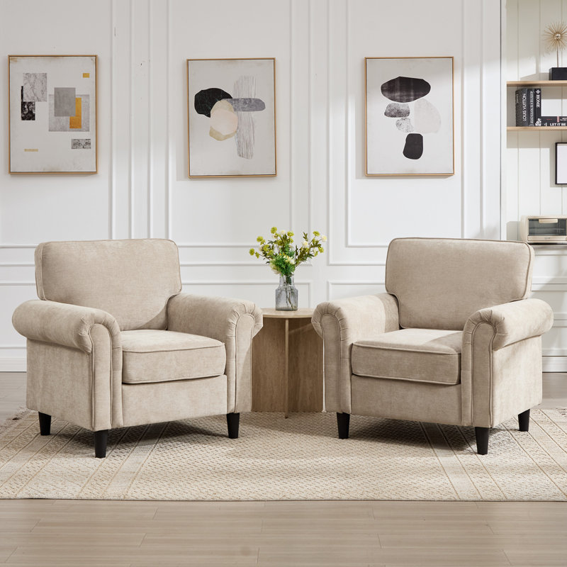 Upholstered Armchair Fabric Accent Chair Set Of 2, Khaki