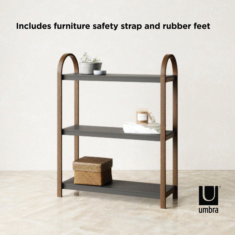 Bellwood Black/Walnut Wood Over-the-Toilet 3-Tier Bookshelf