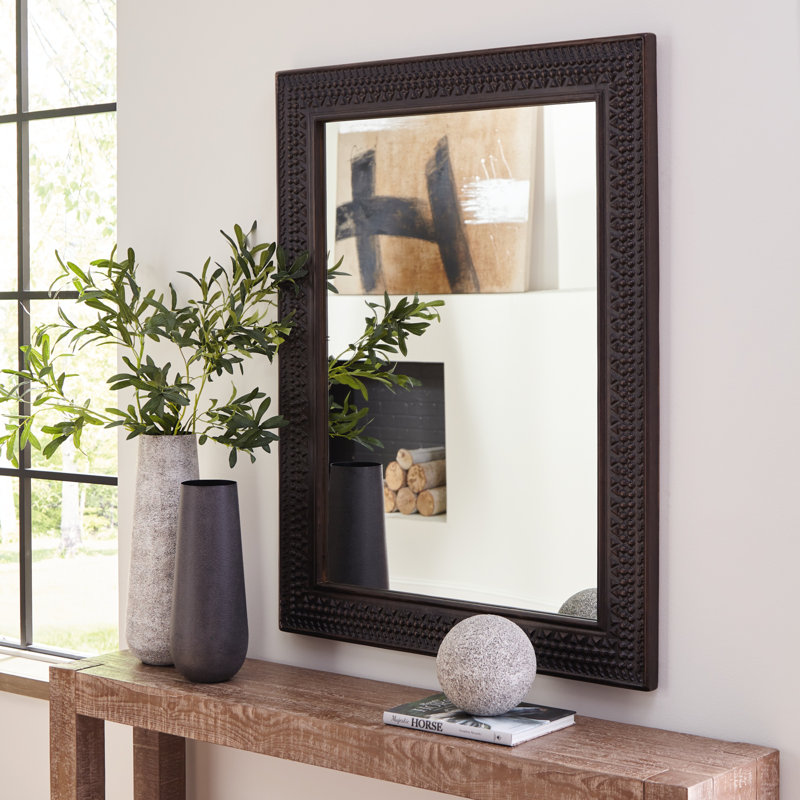 Balintmore Dark Brown Wood Rectangular Accent Mirror