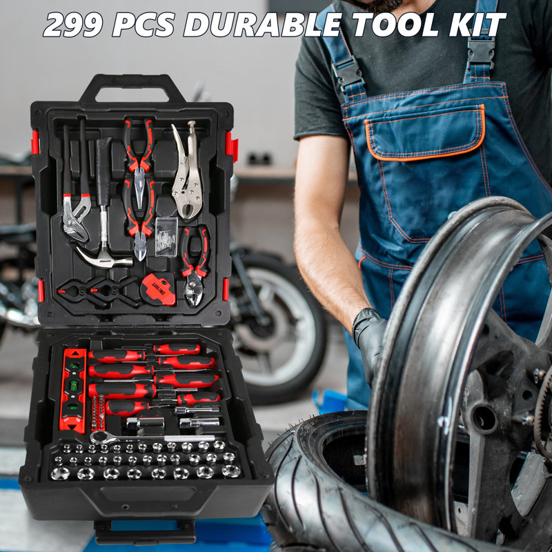 Ensemble d'outils 299 pièces avec boîte à outils roulante, clé à douille et ensemble d'outils à main
