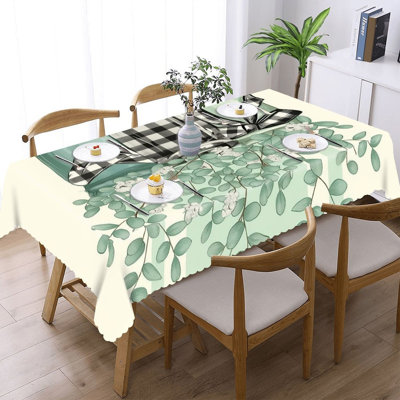 Eucalyptus Buffalo Plaid Mason Jar 60 x 120 in Tablecloth Scalloped Edged, Condo Kitchen, Balcony Leisure
