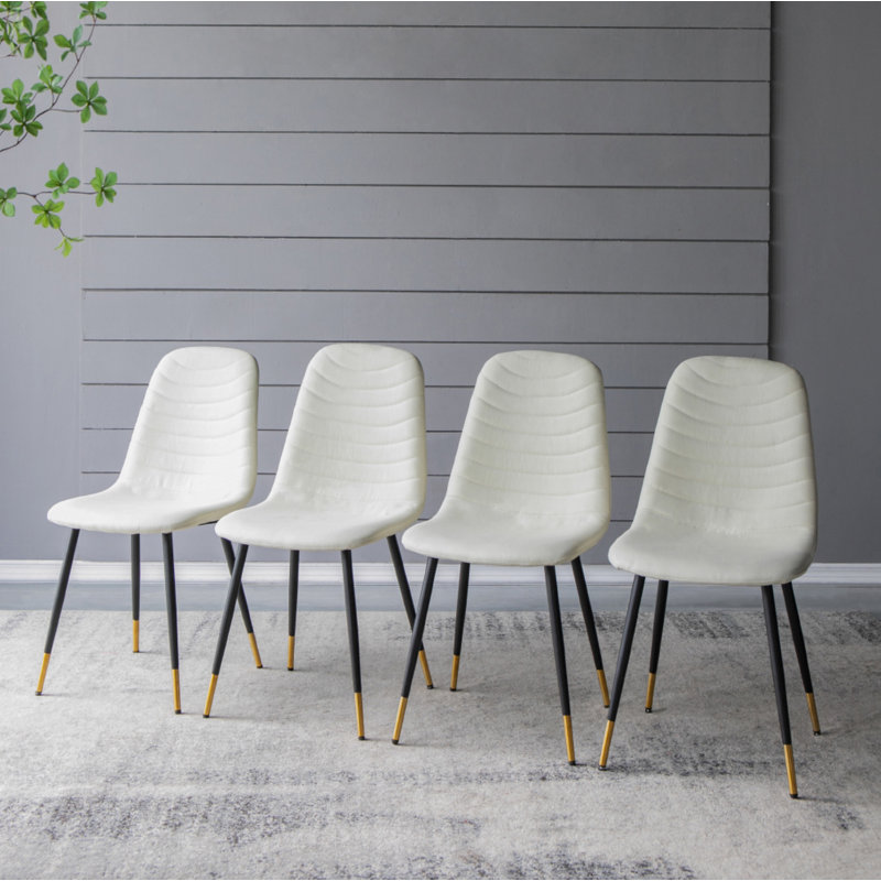 17'' H Linen Upholstered Metal Side Chair, White